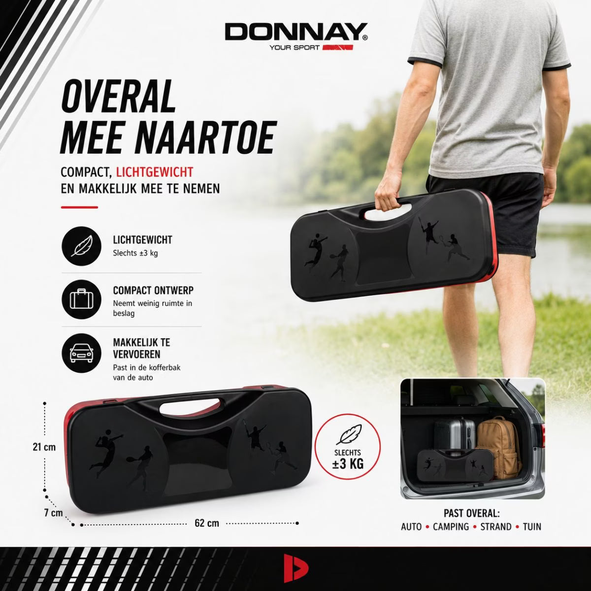 DONNAY Badmintonset, Netz, Schlägern, Federbälle im Tragekoffer