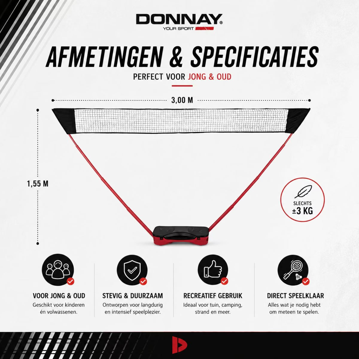 DONNAY Badmintonset, Netz, Schlägern, Federbälle im Tragekoffer