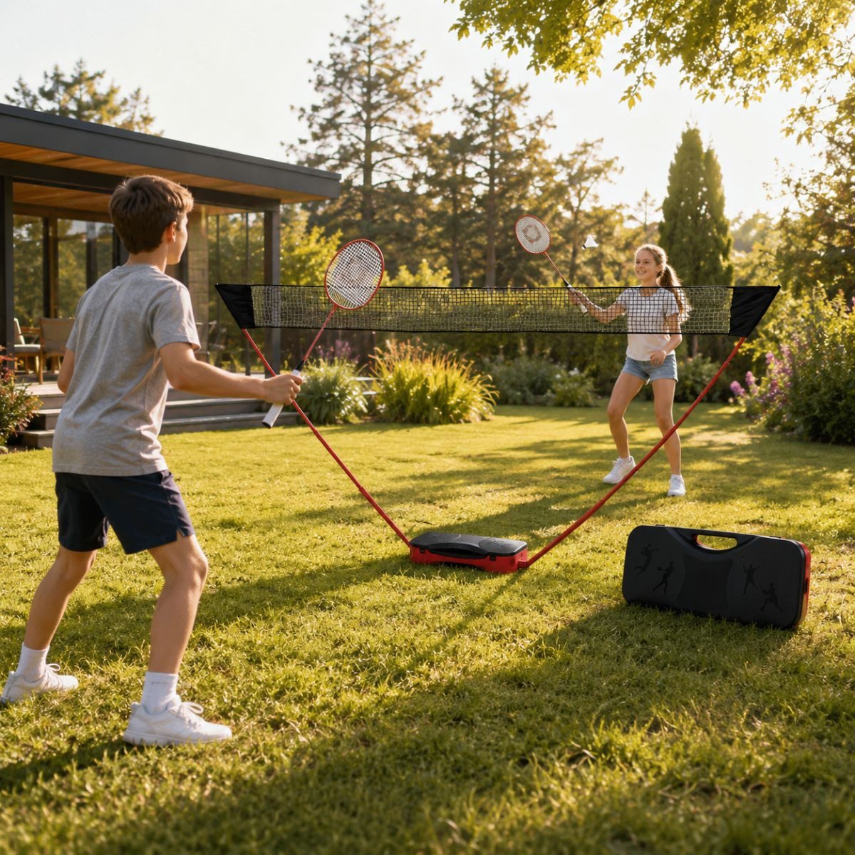 DONNAY Badmintonset, Netz, Schlägern, Federbälle im Tragekoffer