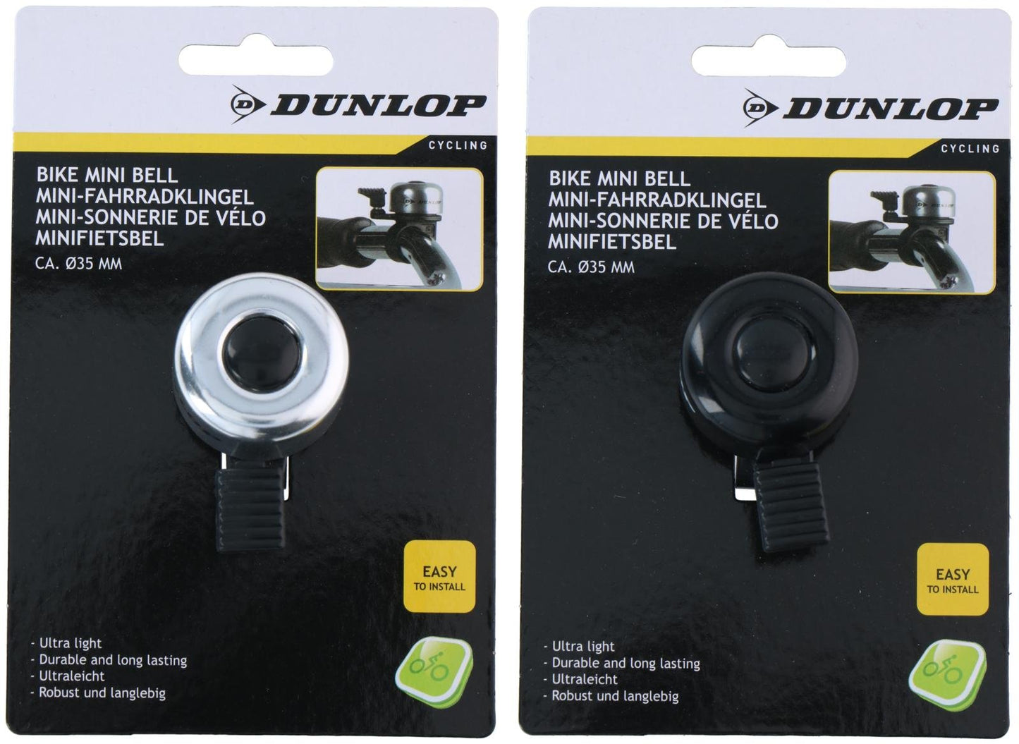 Fahrradklingel DUNLOP Mini 35 mm, Schwarz oder Silber