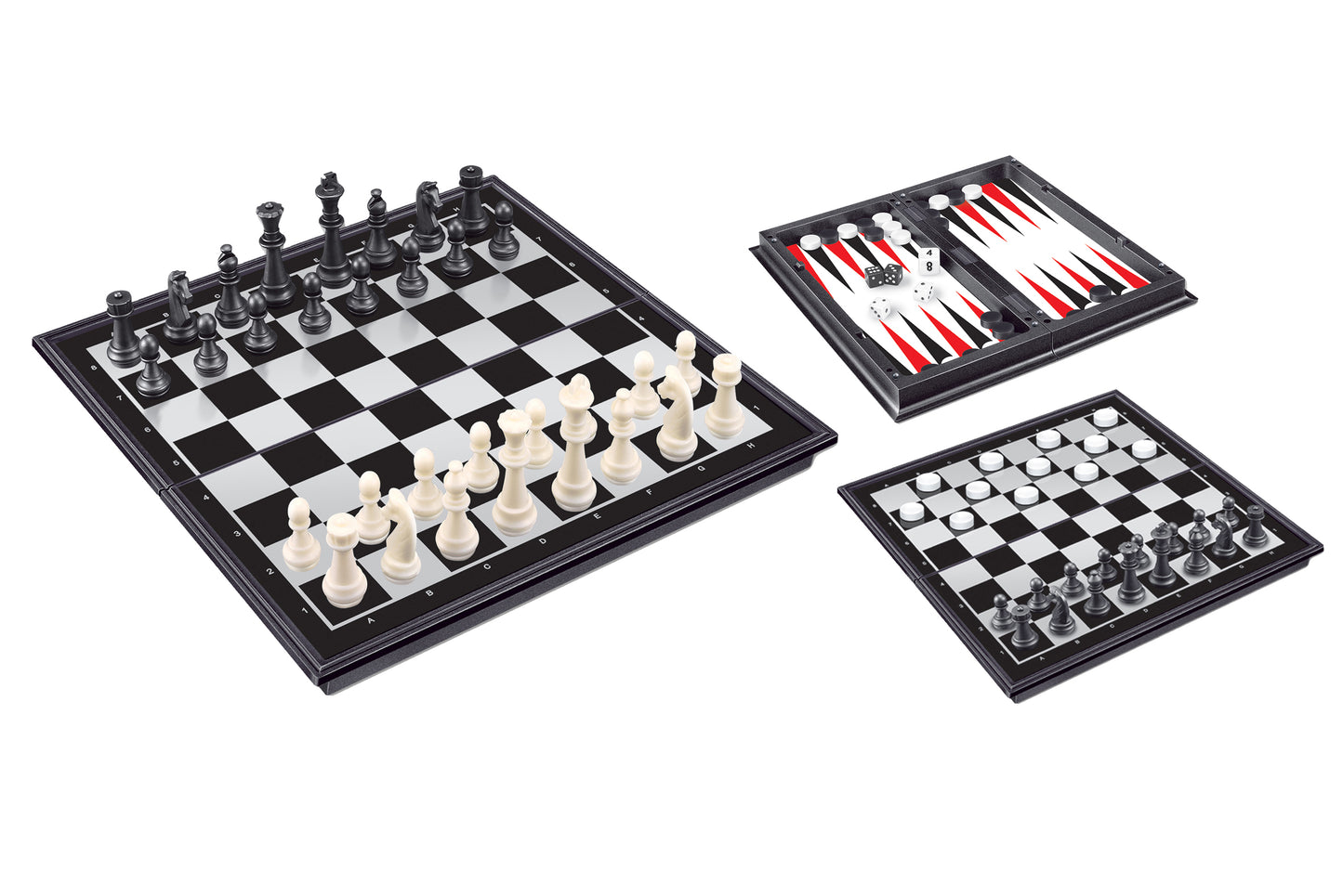 3-in-1 Magnetspiel, Dame, Schach und Backgammon