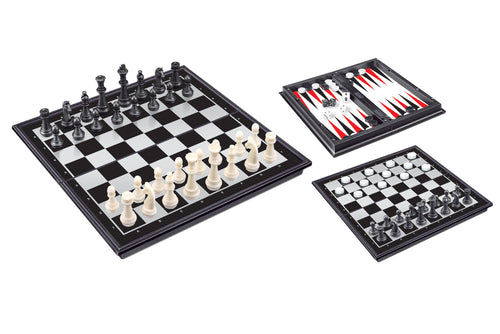 3-in-1 Magnetspiel, Dame, Schach und Backgammon