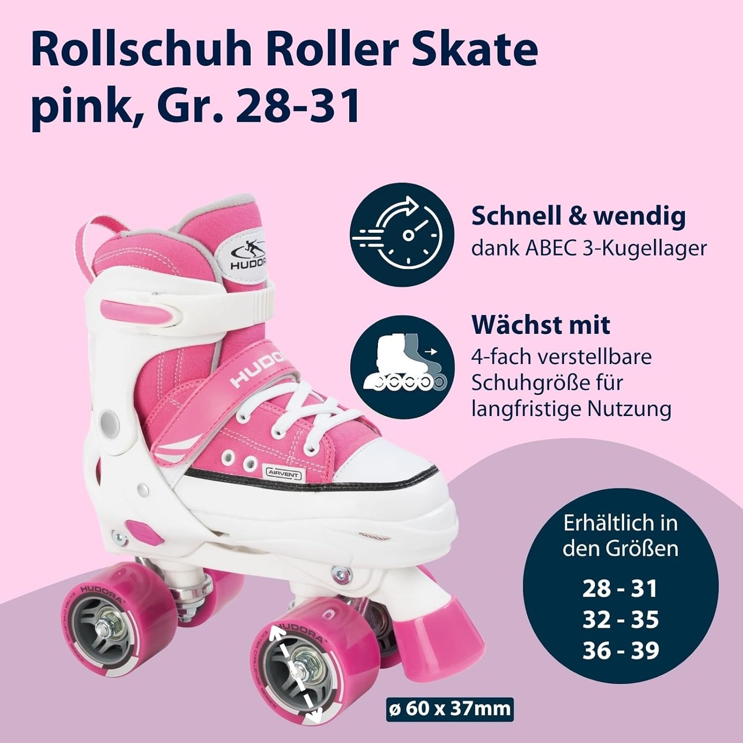 HUDORA Rollschuh Roller Skate, pink, Gr. 28-39