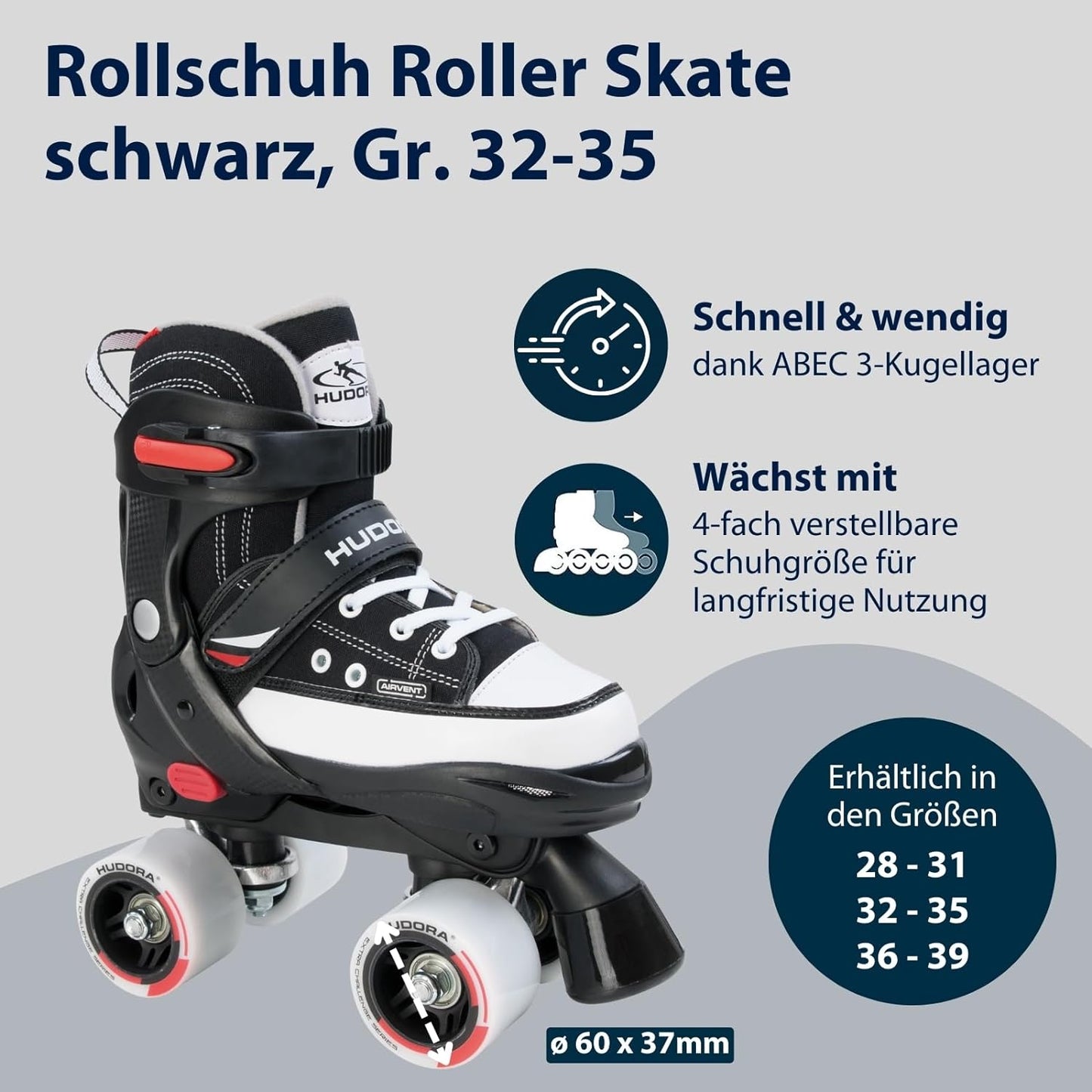 HUDORA Rollschuh Roller Skate, schwarz, Gr. 28-39