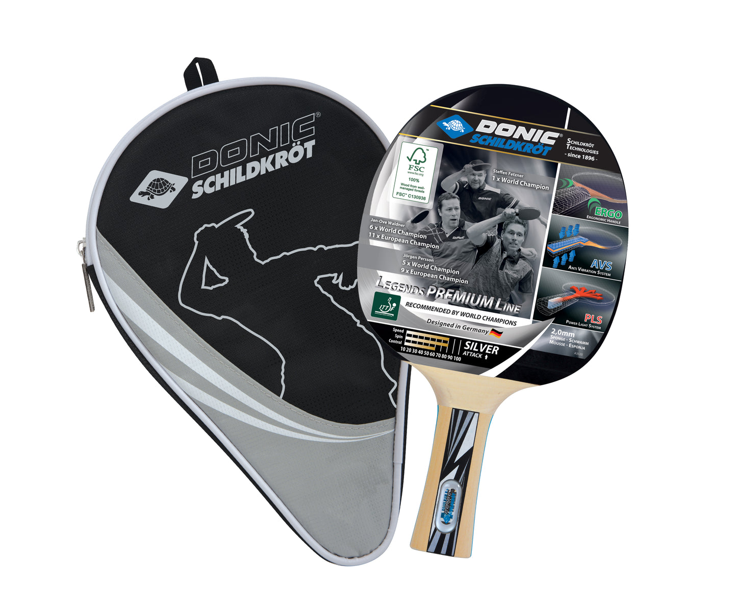 Donic Schildkröt Tischtennisschläger Legends Silver, Premium Line inkl. Hülle