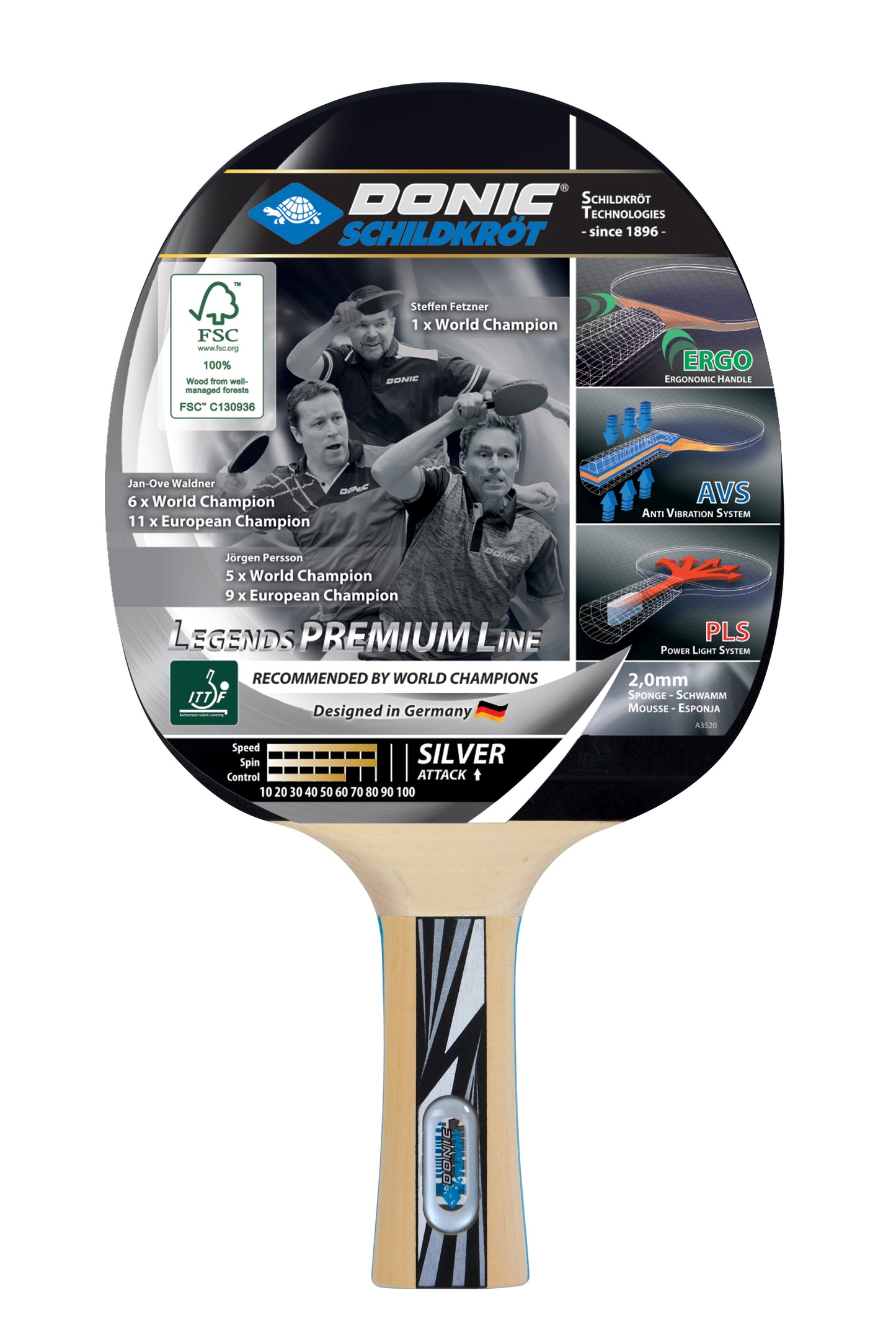 Donic Schildkröt Tischtennisschläger Legends Silver, Premium Line inkl. Hülle