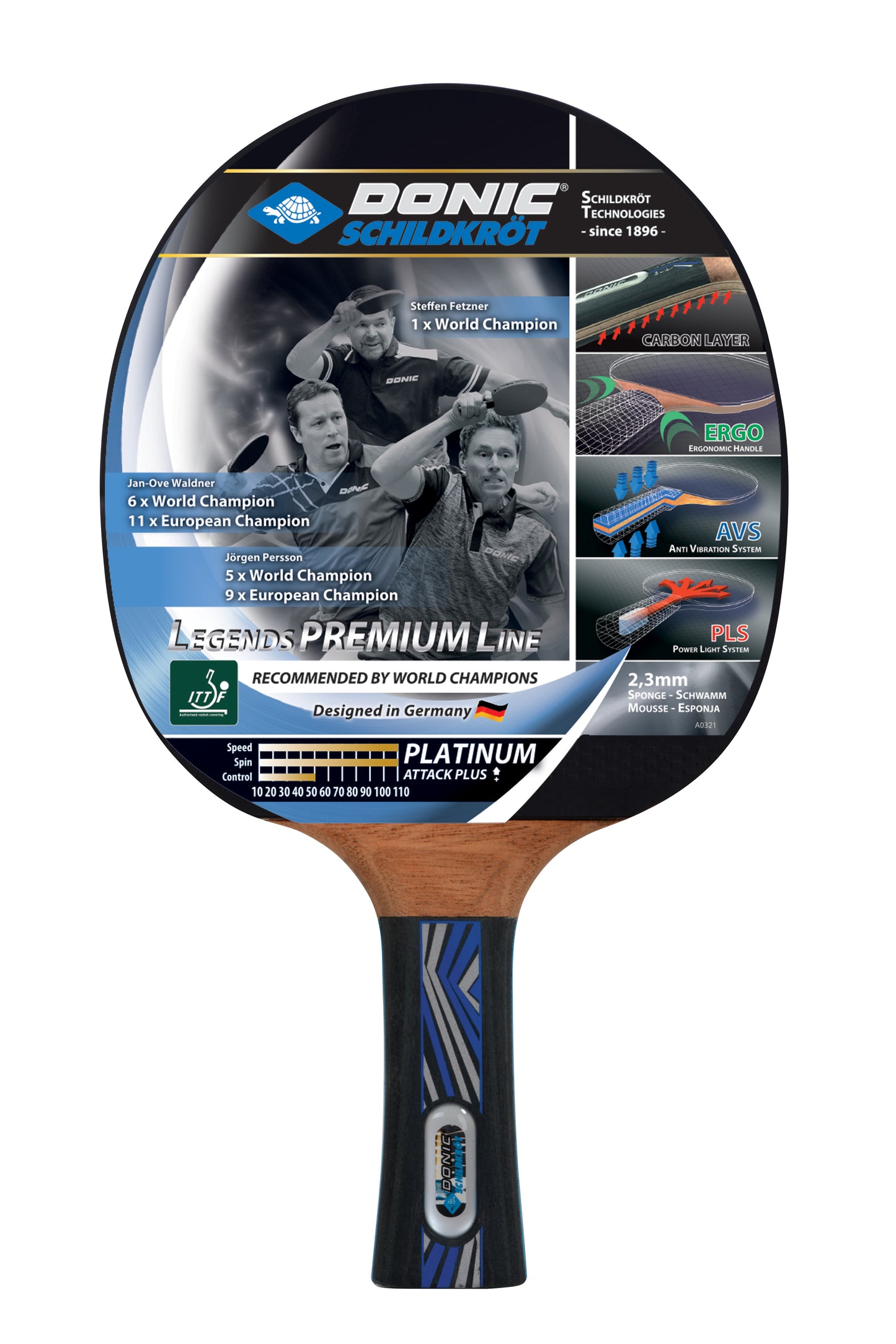 Raquette de tennis de table Donic Schildkröt Legends Platinium, Premium Line avec housse