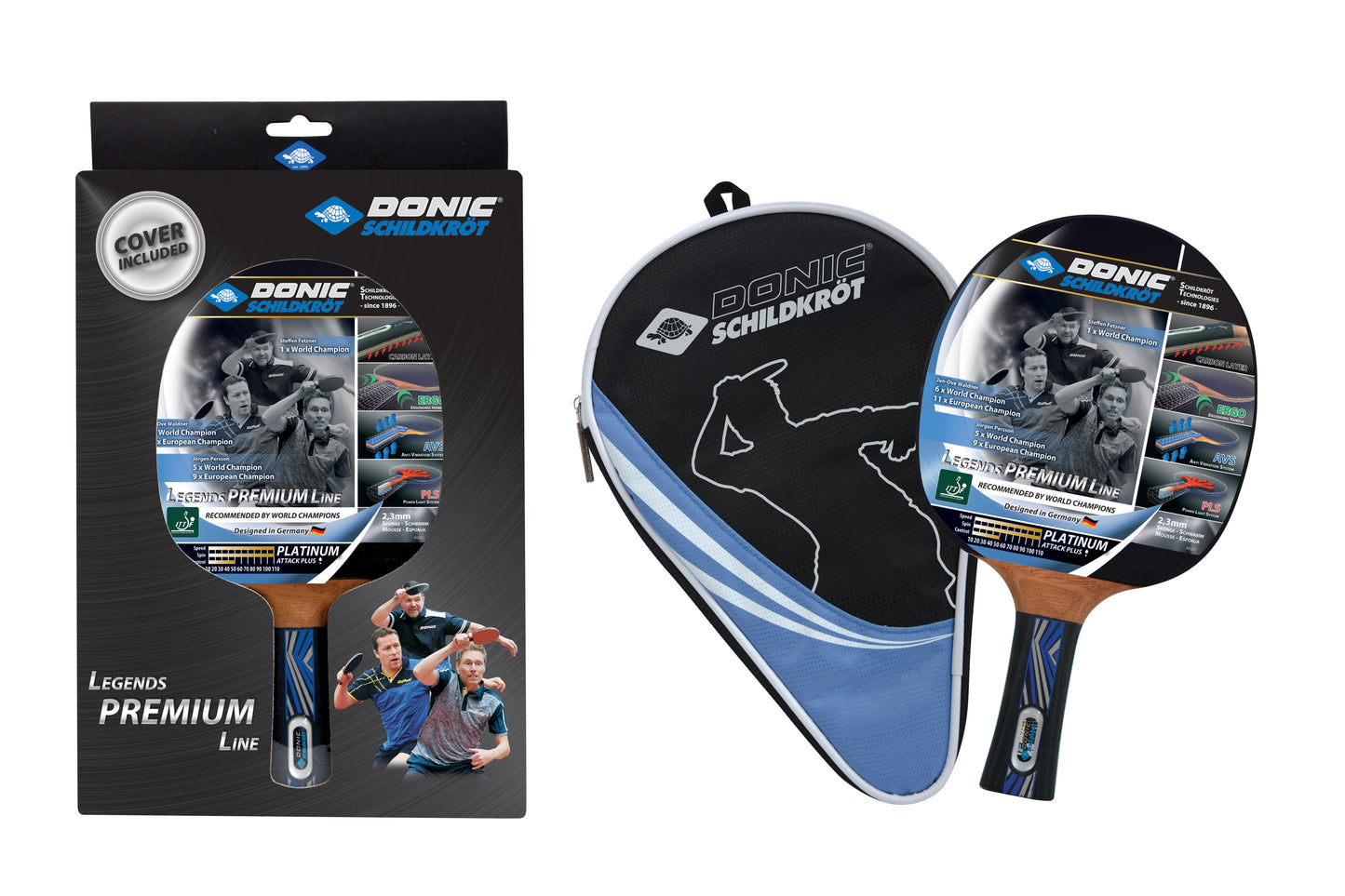 Raquette de tennis de table Donic Schildkröt Legends Platinium, Premium Line avec housse