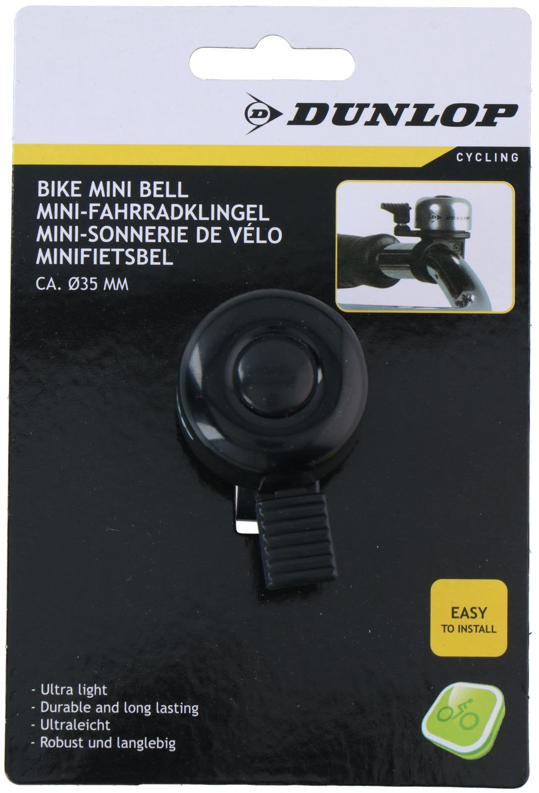 Fahrradklingel DUNLOP Mini 35 mm, Schwarz oder Silber