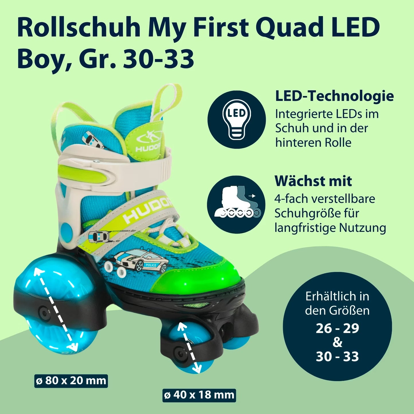 HUDORA Rollschuh My First Quad LED, boy - verschiedene Größen (B-Ware)