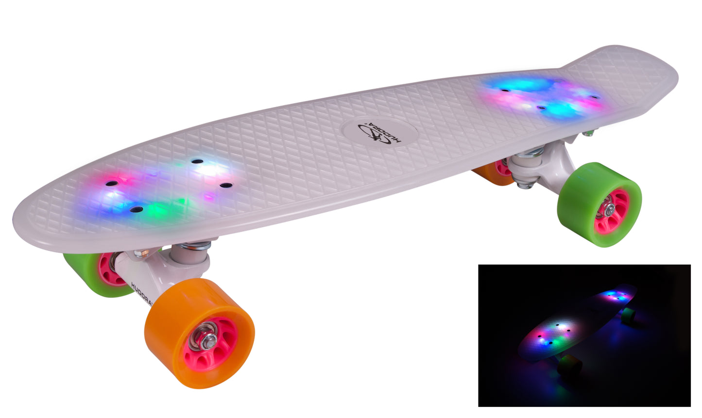 HUDORA Skateboard Retro Rainglow 22", LED, weiß