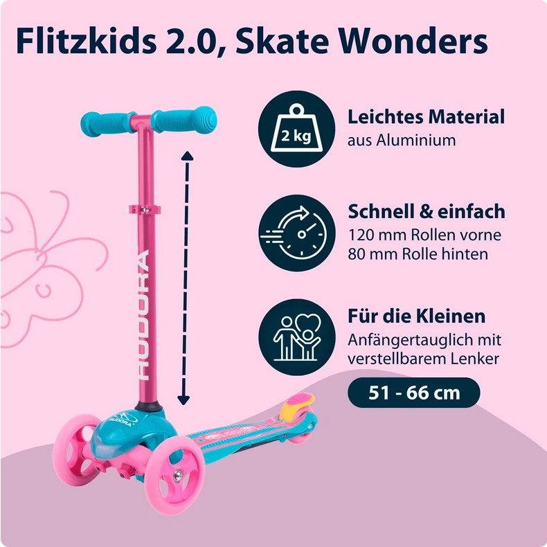 HUDORA children's scooter Flitzkids 2.0, Skate Wonders