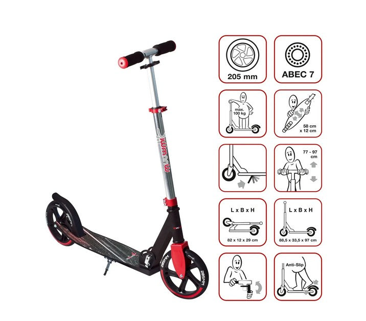 muuwmi Aluminium Scooter schwarz-rot 205 mm (B-Ware)